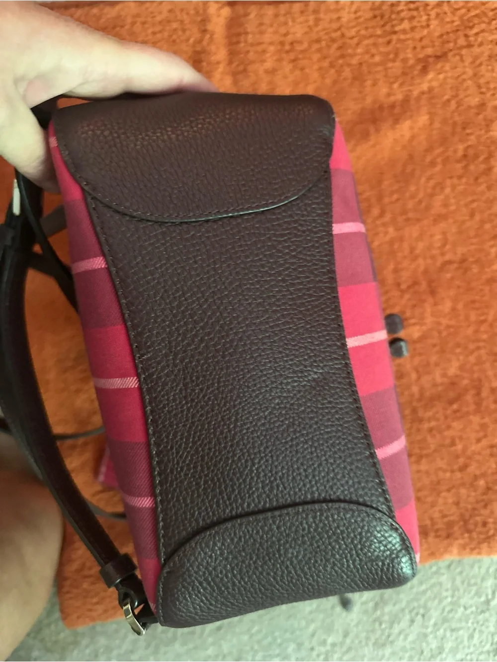 kate spade Burgundy and Pink Plaid Leather Backpack